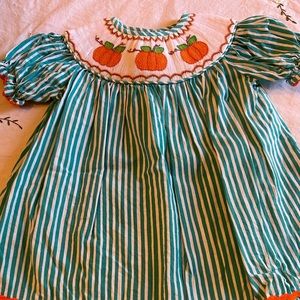 Banana Split smocked pumpkin dress, 9 months